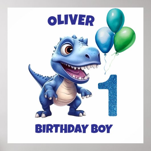 Dinosaur 1st Birthday Boy Personalized Poster (Vorne)