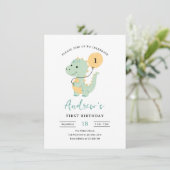 Dinosaur 1st Birthday Invitation, Minimalist T rex Einladung (Stehend Vorderseite)
