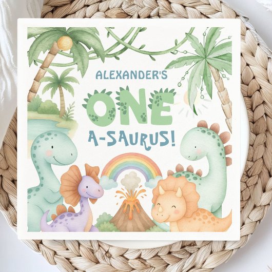 Dinosaur 1st Birthday One A-Saurus Boy Dino Paper Serviette