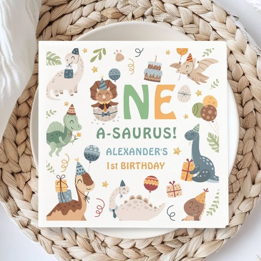 Dinosaur 1st Birthday One A-Saurus Boy Dino Paper Serviette