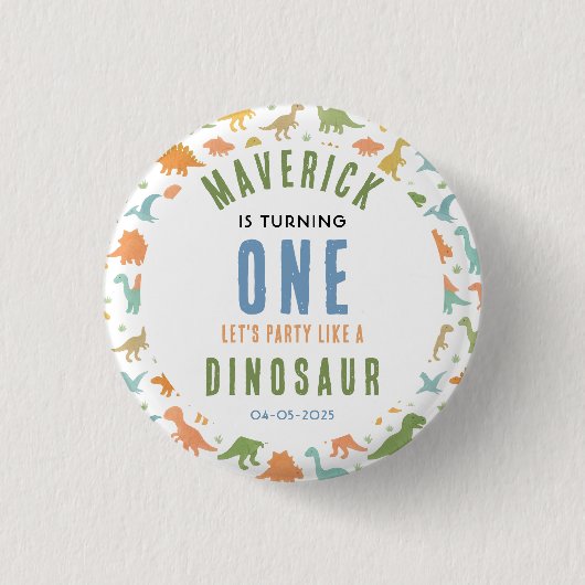 Dinosaur 1st Birthday Party | Cute Prehistoric Button (Vorderseite)