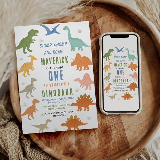 Dinosaur 1st Birthday Party | Cute Prehistoric Einladung