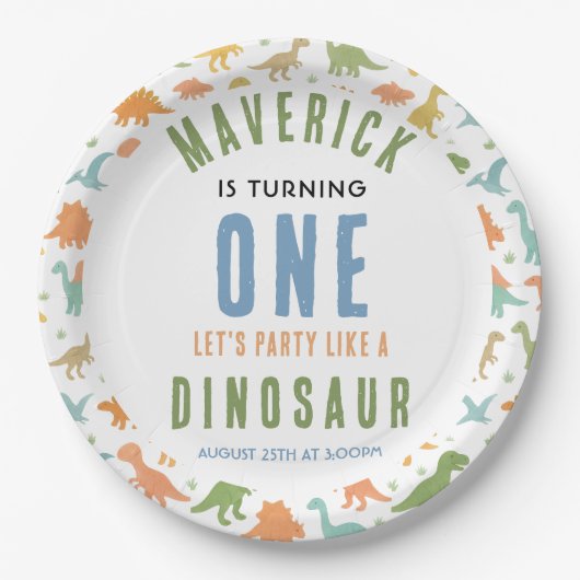 Dinosaur 1st Birthday Party | Cute Prehistoric  Pappteller (Vorderseite)