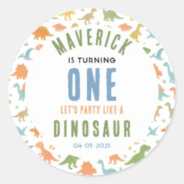 Dinosaur 1st Birthday Party | Cute Prehistoric  Runder Aufkleber
