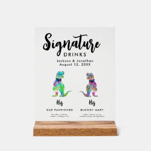 Dinosaur 2 Bräutigams Hochzeit Signature Drinks Acrylschild