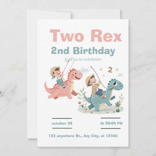 Dinosaur 2. Geburtstag  Einladung (Vorderseite)
