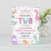 Dinosaur 2. Geburtstag Einladung Girl Dinosaurier  (Stehend Vorderseite)