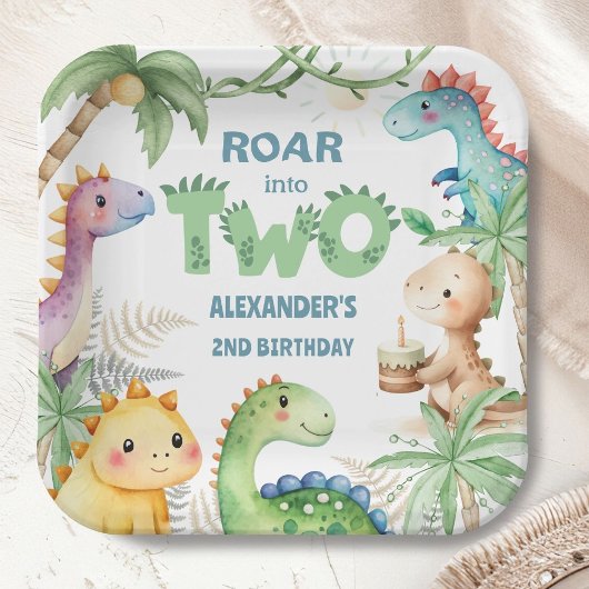Dinosaur 2. Geburtstag Junge Jurassic Dino Pappteller
