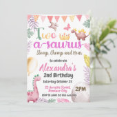 Dinosaur 2. Geburtstag Zwei-A-Saurus-Girl-Party Einladung (Stehend Vorderseite)