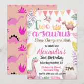 Dinosaur 2. Geburtstag Zwei-A-Saurus-Girl-Party Einladung (Vorne/Hinten)