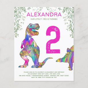 Dinosaur 2. Geburtstagsfeier Einladung Budget rosa Flyer