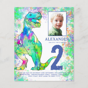 Dinosaur 2. Geburtstagsfeier Foto Budget Flyer