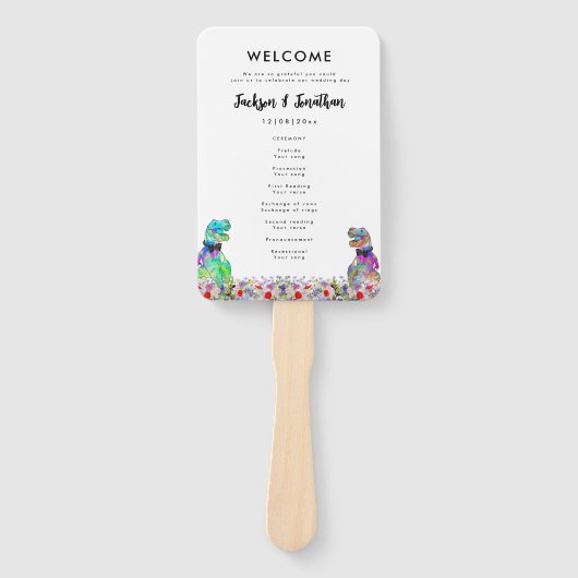 Dinosaur 2 Grooms Gay Wedding Day Program Fächer (Vorderseite)