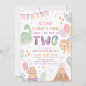 Dinosaur 2nd Birthday Invitations Girl. Cute Baby  Einladung (Vorderseite)