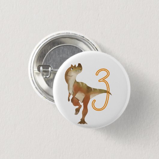 Dinosaur 3. Geburtstag Button (Vorne & Hinten)