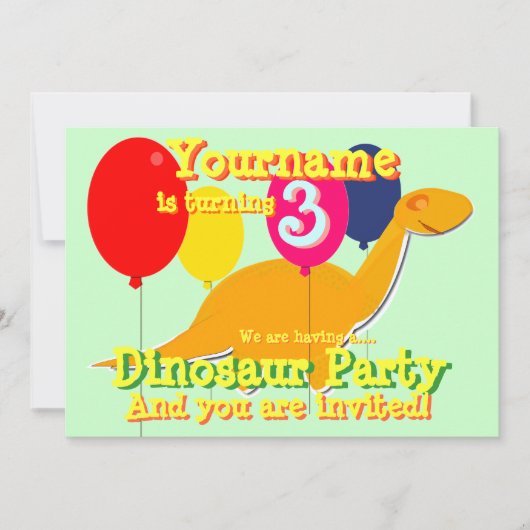 Dinosaur 3. Geburtstag Party Einladung (Vorderseite)
