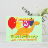 Dinosaur 3. Geburtstag Party Einladung (Stehend Vorderseite)