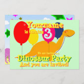 Dinosaur 3. Geburtstag Party Einladung (Vorne/Hinten)