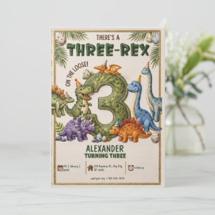 Dinosaur 3. Geburtstag Three-Rex Party Geburtstag Einladung