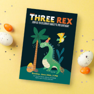 Dinosaur 3-Rex Kinder Einladung zur dritten Geburt