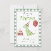 Dinosaur 3rd Birthday thank You Dankeskarte (Vorderseite)