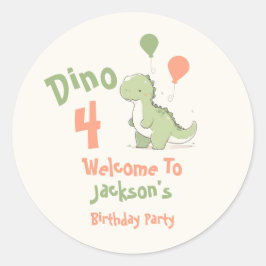 Dinosaur 4. Geburtstag Party Willkommen Runder Aufkleber