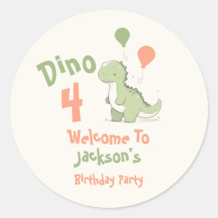 Dinosaur 4. Geburtstag Party Willkommen Runder Aufkleber