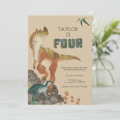 Dinosaur 4. Geburtstagseinladung Einladung (Stehend Vorderseite)