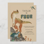 Dinosaur 4. Geburtstagseinladung Einladung (Vorne/Hinten)