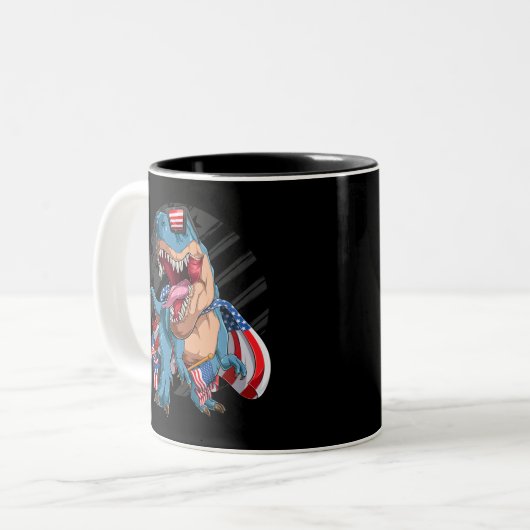 Dinosaur 4. Juli American Superhero T - Shirt Zweifarbige Tasse (Vorderseite Links)
