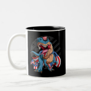 Dinosaur 4. Juli American Superhero T - Shirt Zweifarbige Tasse