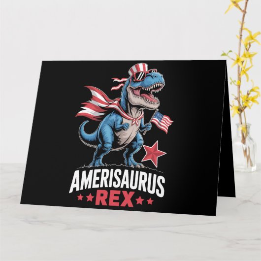 Dinosaur 4. Juli Amerisaurus T Rex Lustig Karte (Gelbe Blume)