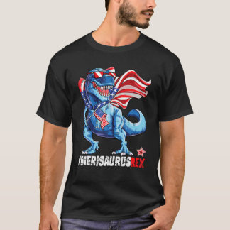 Dinosaur 4th July Boys Men Amerisaurus T Rex Fu T-Shirt