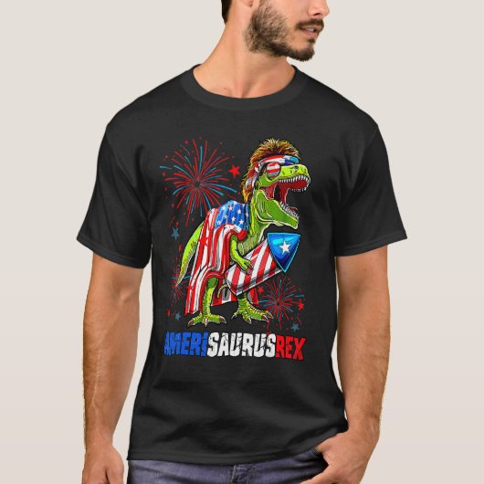 Dinosaur 4th Of July Amerisaurus Rex American Flag T-Shirt (Vorderseite)