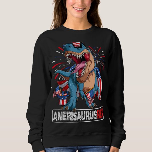 Dinosaur 4th of July Boys Girls Men Amerisaurus T Sweatshirt (Vorderseite)