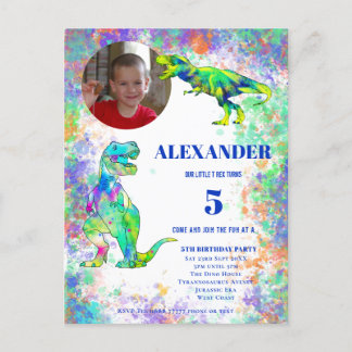 Dinosaur 5. Geburtstag Buntes T Rex Foto Einladung