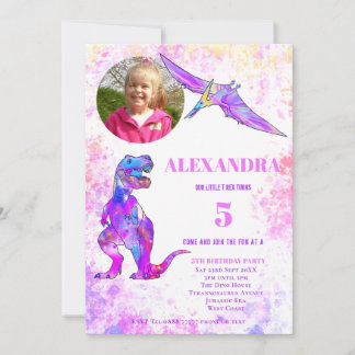 Dinosaur 5. Geburtstag T Rex Foto Rosa Einladung