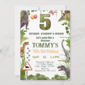 Dinosaur 5. Geburtstagsparty Einladung für Junge (Vorderseite)