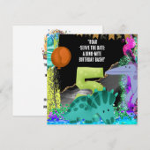 Dinosaur 5. Geburtstagsparty Save The Date (Vorne/Hinten)