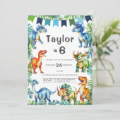 Dinosaur 6. Geburtstag Einladung (Stehend Vorderseite)