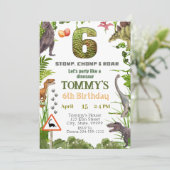 Dinosaur 6. Geburtstagsparty Einladung (Stehend Vorderseite)