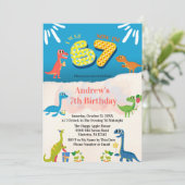 Dinosaur 7th Birthday Party I Was 6 Now I'm 7 Einladung (Stehend Vorderseite)