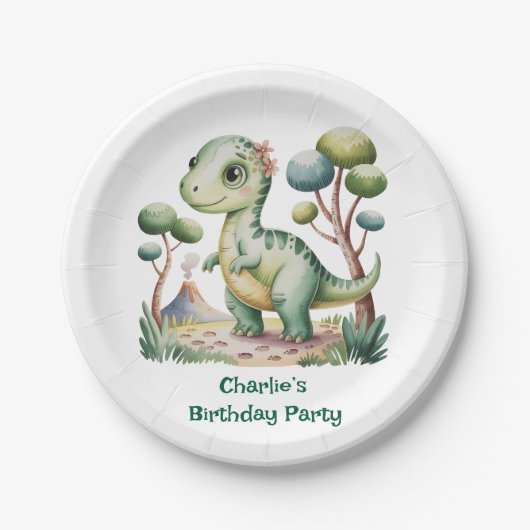 Dinosaur Adventure Boys Geburtstagsparty Pappteller (Vorderseite)