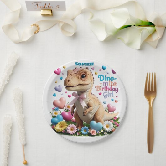 Dinosaur Adventure Girl Happy Birthday Pappteller (Hochzeit)