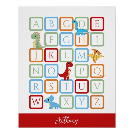 Dinosaur-Alphabet rotes Monogramm  Poster (Vorderseite)