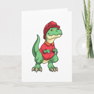 Dinosaur als Feuerwehrmann mit Feuerwehrhelm Karte