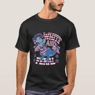 Dinosaur amerikanische Flagge 4. Juli Red White Fe T-Shirt