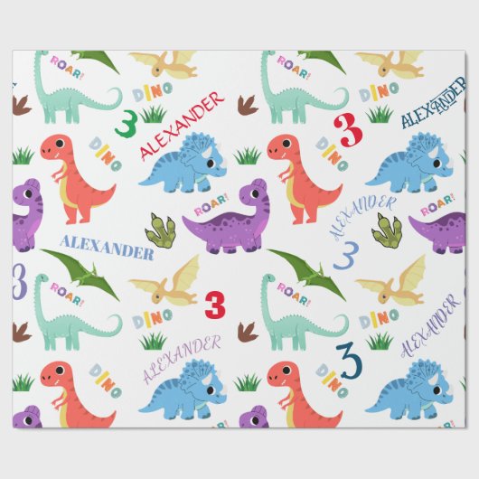 Dinosaur Animal Dino Geburtstagsparty Personalisie Geschenkpapier (Saum)