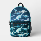 Dinosaur Aquamarin Moderne Fun Fluorescent Printed Bedruckter Rucksack (Vorderseite)