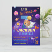 Dinosaur Astronaut 8. Geburtstag Einladung (Stehend Vorderseite)